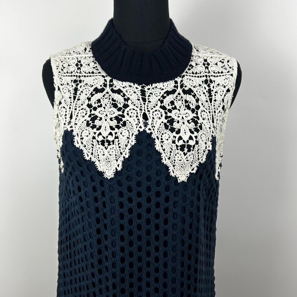 Sea New York Guipure Lace Crochet Dress White Navy Blue Wool Cotton Womens Sz 0 - Picture 4 of 11